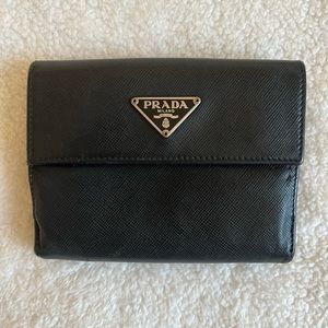 SOLD - Prada Saffiano Leather Compact Black Wallet - UNISEX
